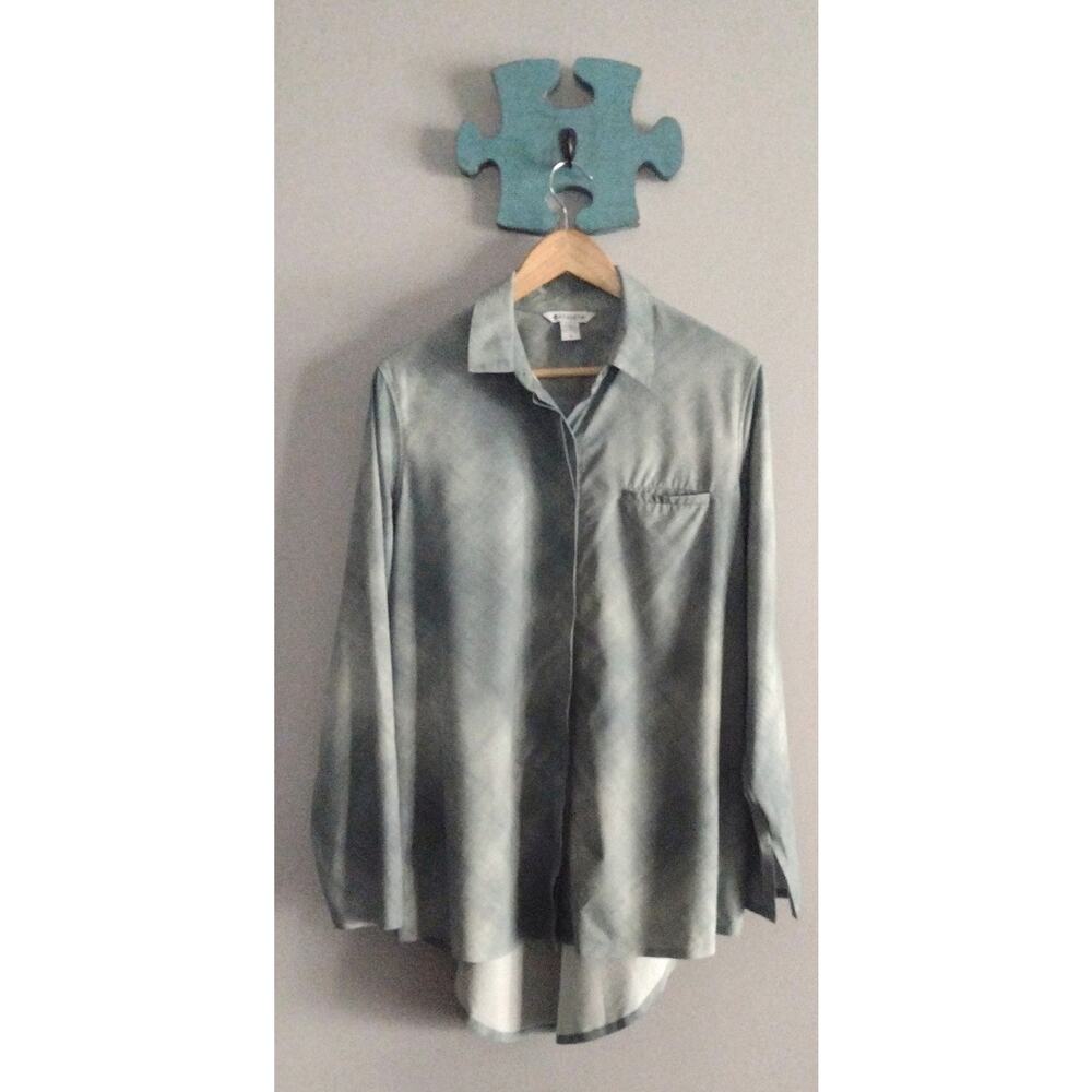 Athleta Urbanite Green Button Down Tunic Top Blouse Breathable Large